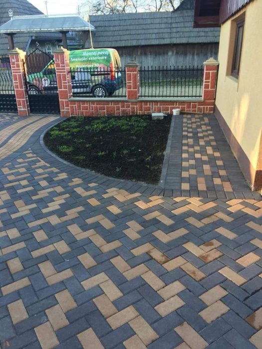 Montaj Pavaj rigole dale borduri rigole pavaj 3D gard