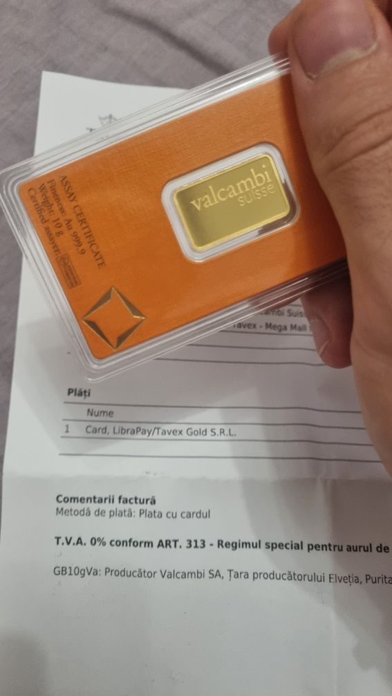 Lingou Aur 10 grame TAVEX (aur 10 g), ambalaj original, factura