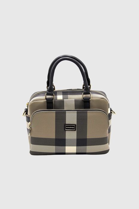 НОВО! ЛИКВИДАЦИЯ! Спортна чанта с външен джоб бежово каре Silver&Polo