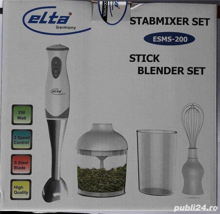 Blender vertical si chooper elta ESMS-200, 200-250 W, 2 viteze, alb/gr