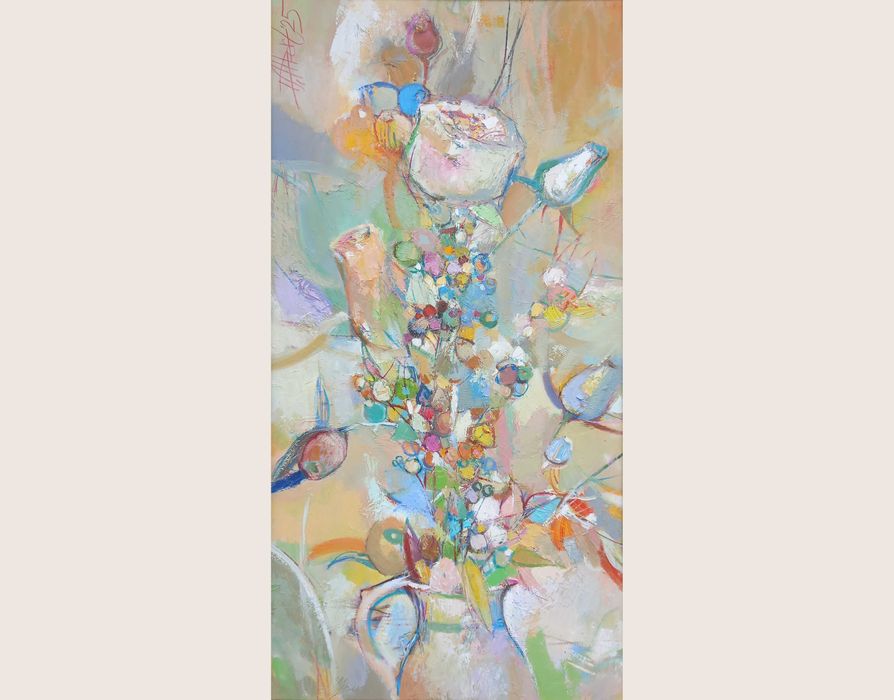 Картина маслени бои на платно "Рози на щастието", 50 х 100 см