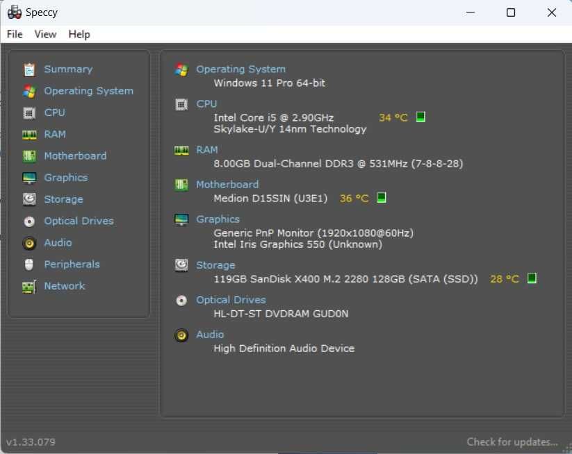 Laptop Medion Akoya I5 6267u Ram 8G 15.9 inch 40Cm SSD