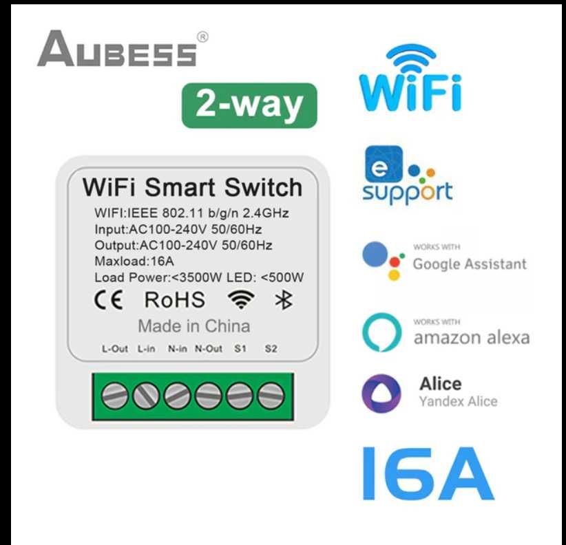 Смарт-выключатель EWeLink, 16 А, Wi-Fi, 2-сторонний