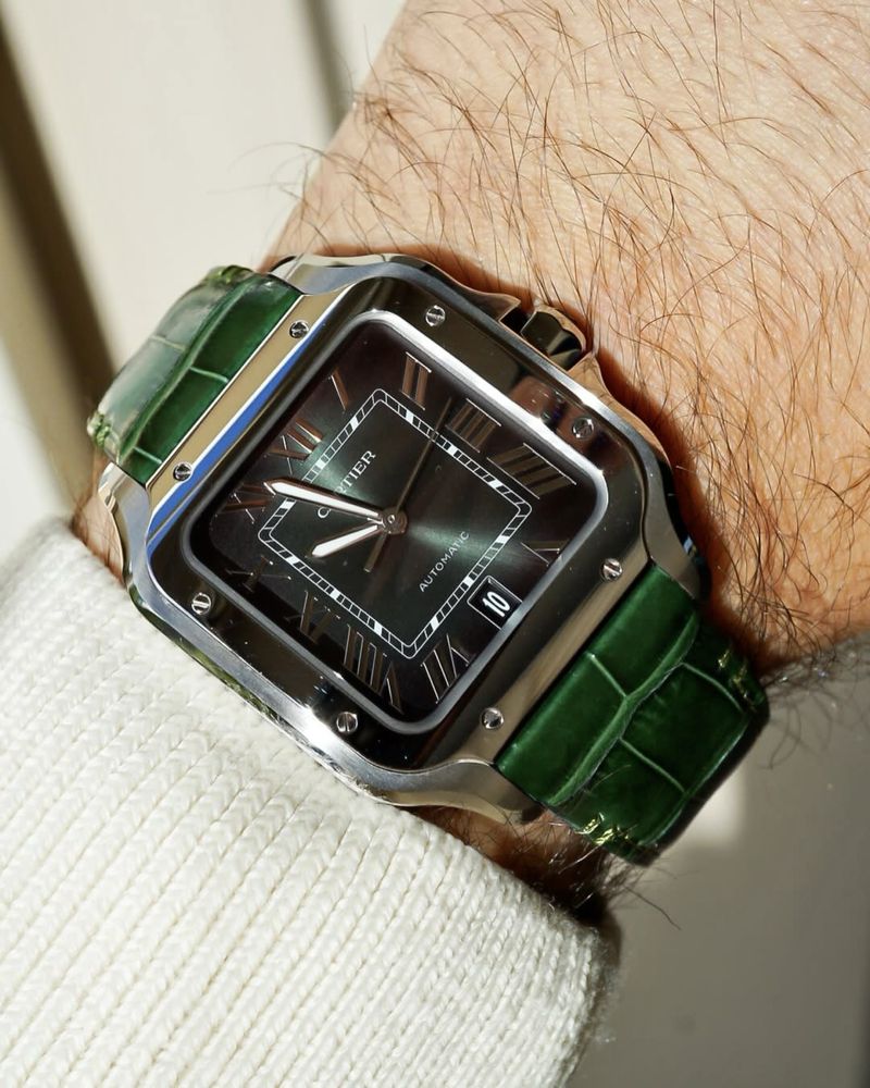 Cartier Santos Medium Green Dial Steel