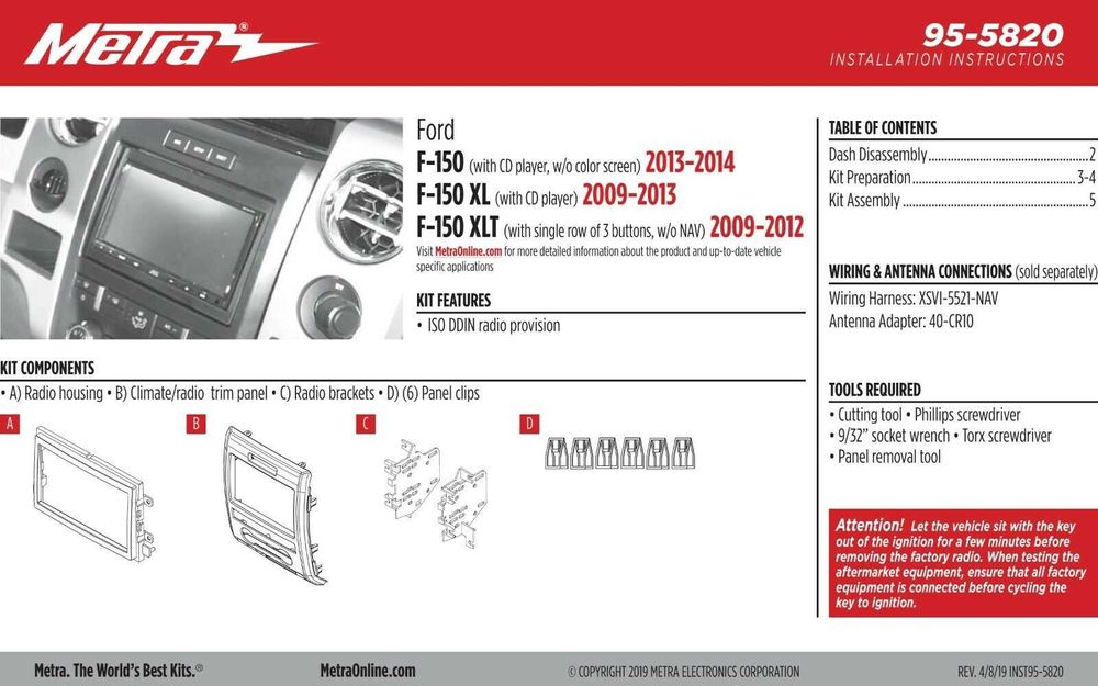Double 2 Din Dash Mounting Install Kit for 2009-2014 Ford F-150