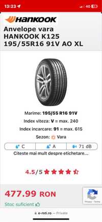 Cauciucuri 195 55 R16 Hankook DOT 2022 anvelope vara Ca noi!