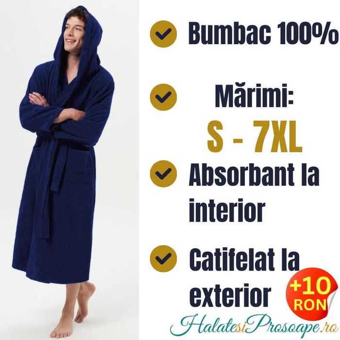 Halat de baie / de casă bărbați, bumbac 100%, mărimi S/M-7XL, albastru