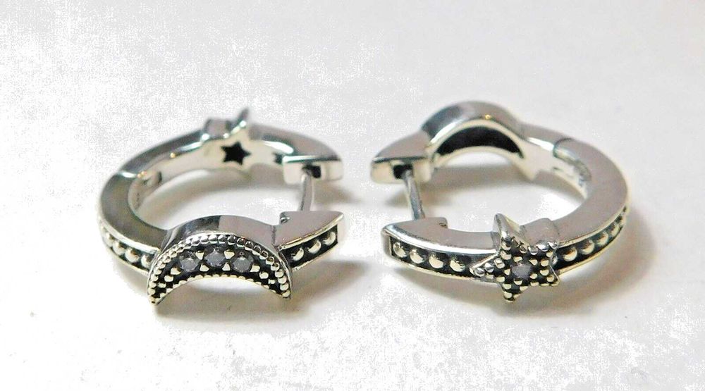 PANDORA Cercei rotunzi cu mărgele cu stele și semilună, noi