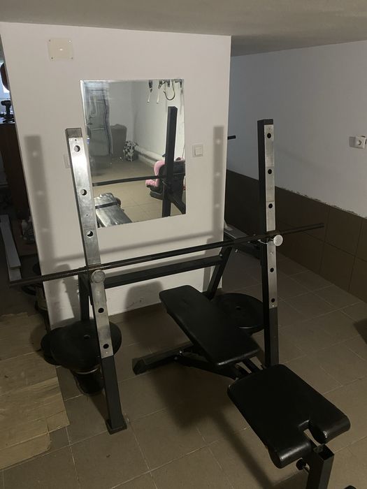Banca multifunctionala reglabila + greutati 100 kg