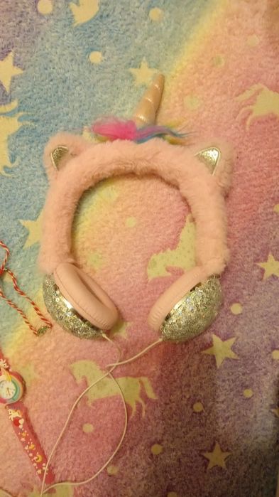 Set căști cu urechi și corn de unicorn,ceas cu unicorn și brățară