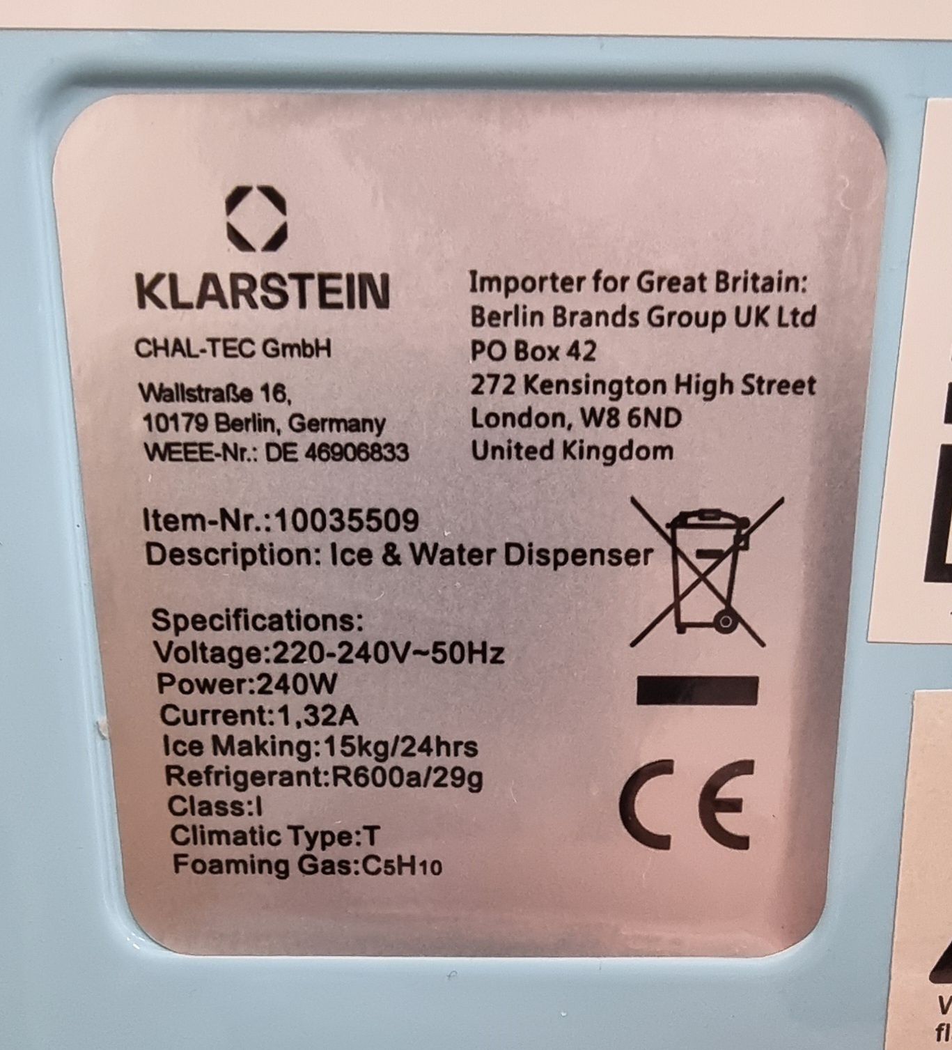 Син ледогенератор Klarstein 240w