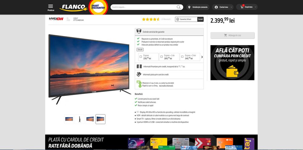 Smart TV UHD 4K -55 inch model Vision Touch VTTV AND554K