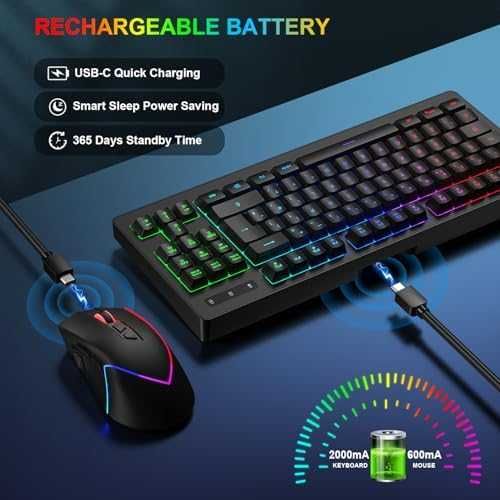 Нова Безжична гейминг клавиатура мишка RGB TKL UK Layout за PC/конзоли