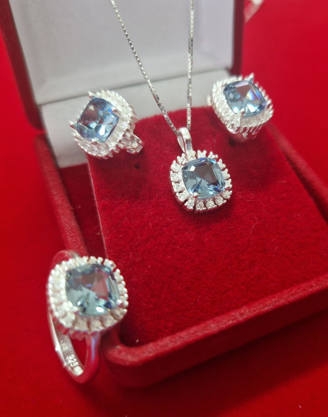 ARG4, set argint 925, nou/marcat, 3 piese, aquamarine