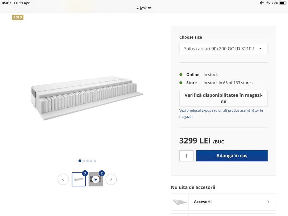 Saltea Gold 110 multipocket arc500,tare cu memorie90 x200 1300ron buc