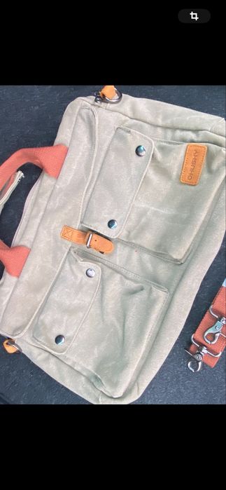 Чанта за лаптоп Ohushy 15,6“ кожа и лен