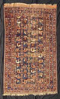 covor persan tribal antic Khamseh vechi pasari 240 x 145 cm