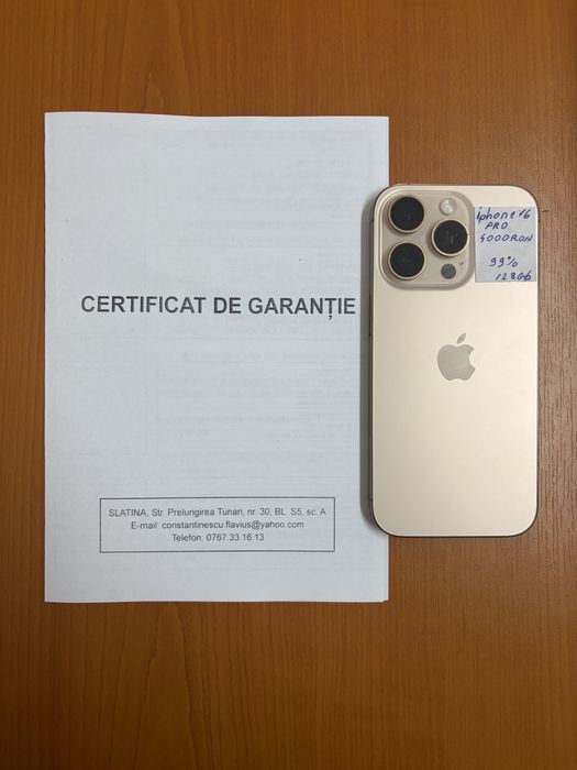 Iphone 16 pro impecabil, garantie, deser titan