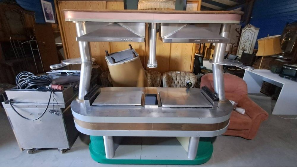 Insula de gătit profesională inox cu plită și hotă