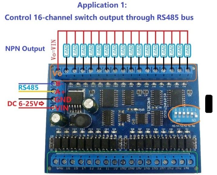 Modbus RTU 16 DI 16DO. RS485 DI DO.