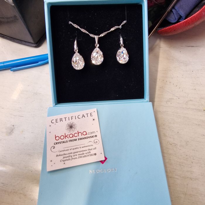 Бижута с кристали Swarovski® PEAR 14мм Crystal, Бял цвят, Колие и обец