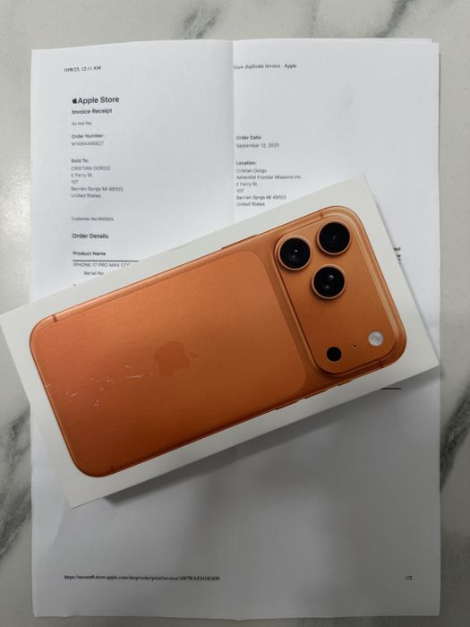 Iphone 17 Pro Max 256GB Cosmic Orange nou 4 cicluri de incarcare