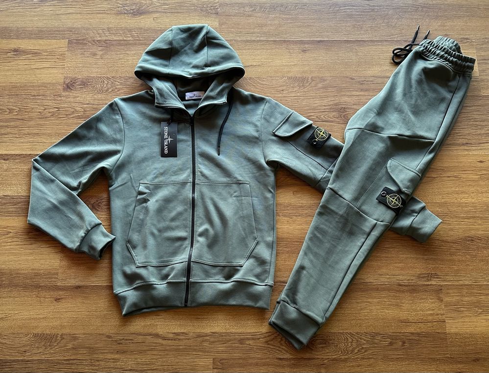 Мъжки,памучен,масленозелен екип Stone Island с карго долнище