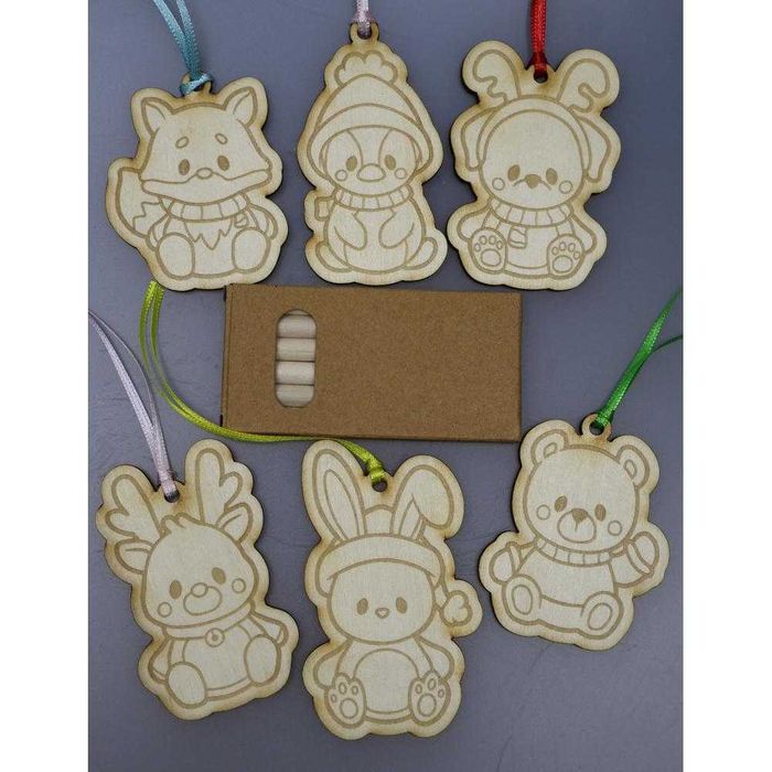 Творчески комплекти с дървени фигурки за оцветяване с подарък