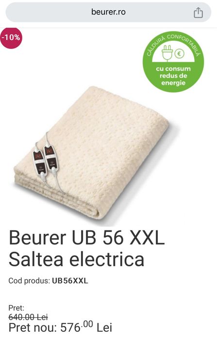 Saltea electrica Beurer UB 56 XXL