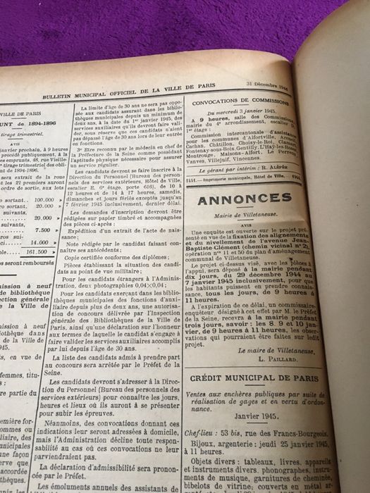 Bulletin Municipal Officiel de la Ville de Paris anul 1944