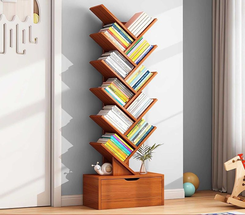 книжная полка на дереве, книжный шкаф на 8 полок