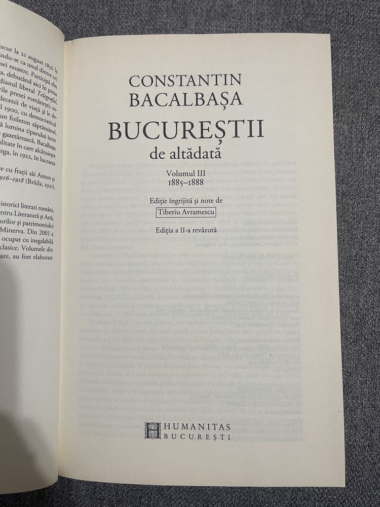 CONSTANTIN BACALBASA Bucurestii de altadata. 1885-1888. Volumul III