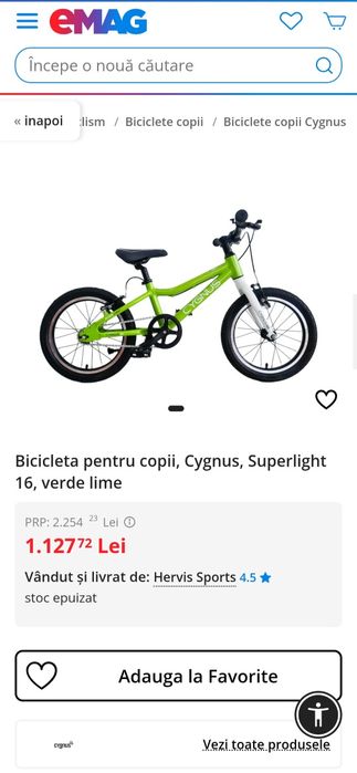 Bicicleta copii Cygnus 8 Hervis