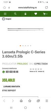 set 4 lansete prologic c series de 3.60. 3,5lb 2 tronsoane