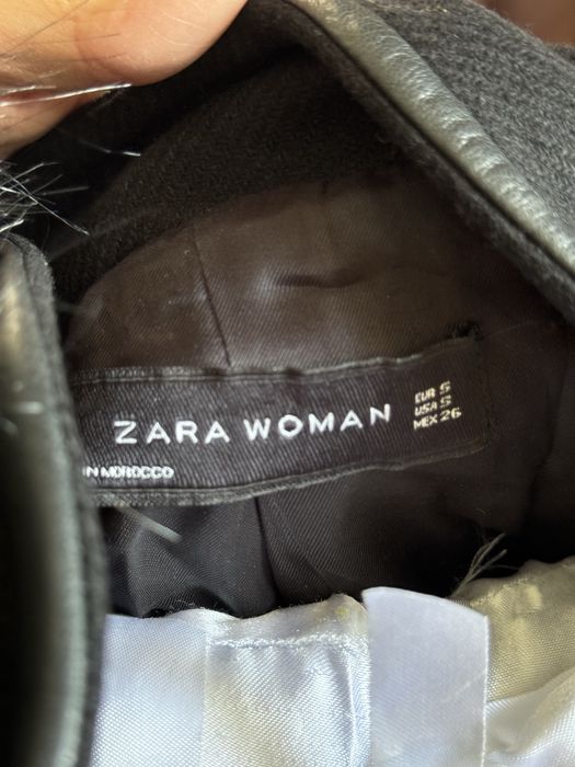 Палто Зара Черно с косъм