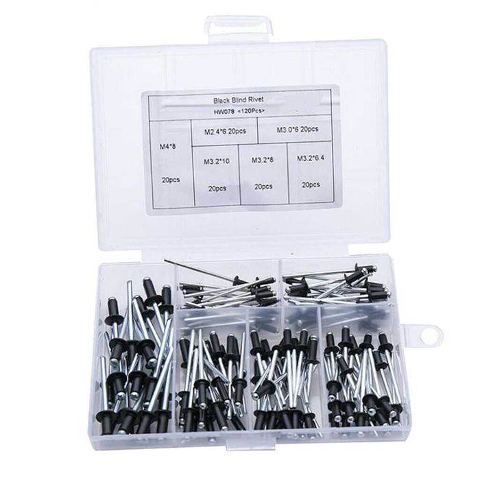 Set 120 popnituri deschise, 2.4-4.8 mm, din aluminiu.