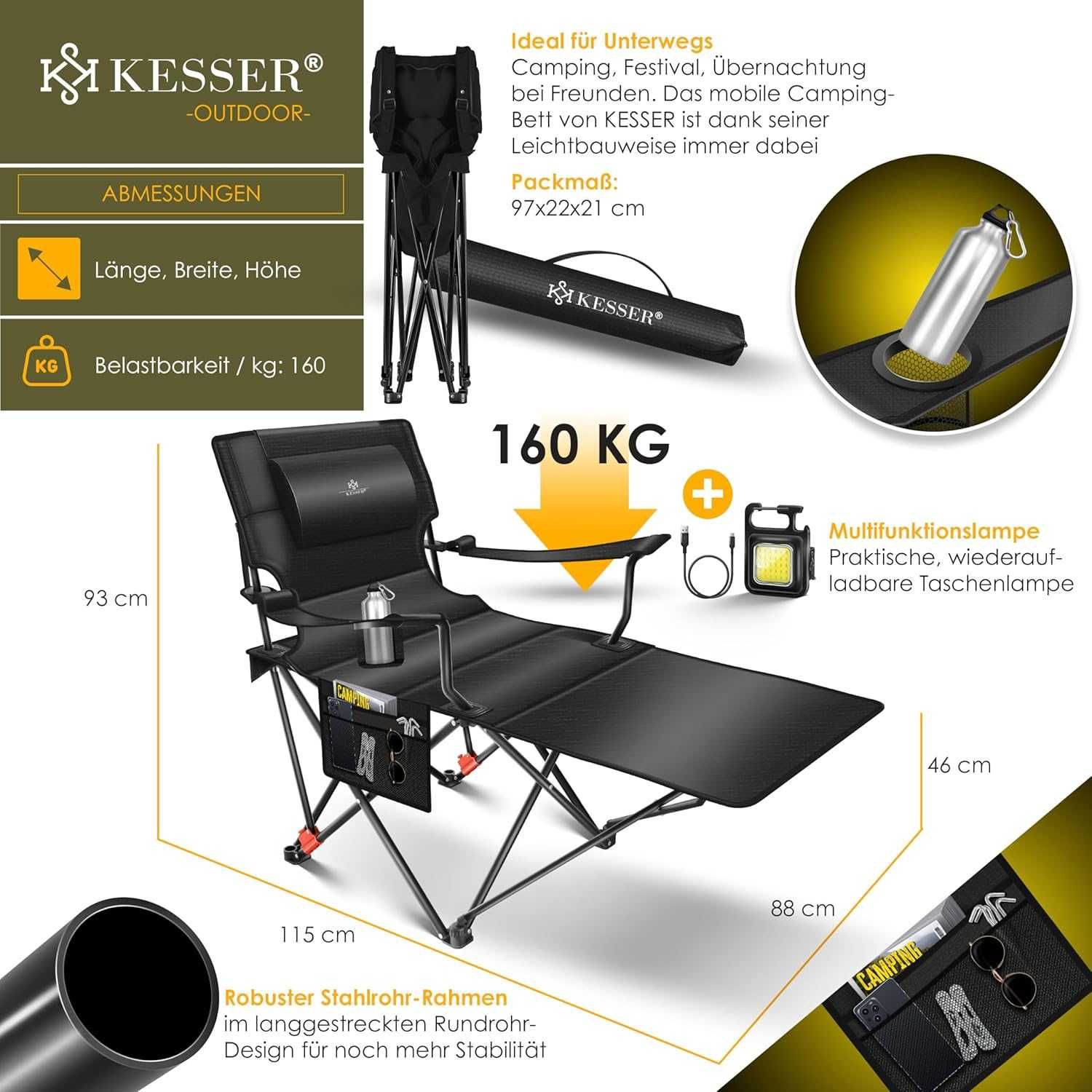 Къмпинг стол KESSER® 2 в 1, шезлонг, до 160 кг |
