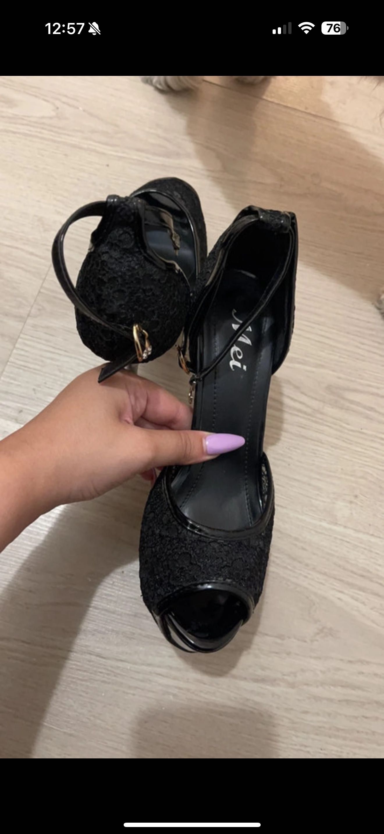 Sandale noi negre cu toc 10 cm mărimea 38