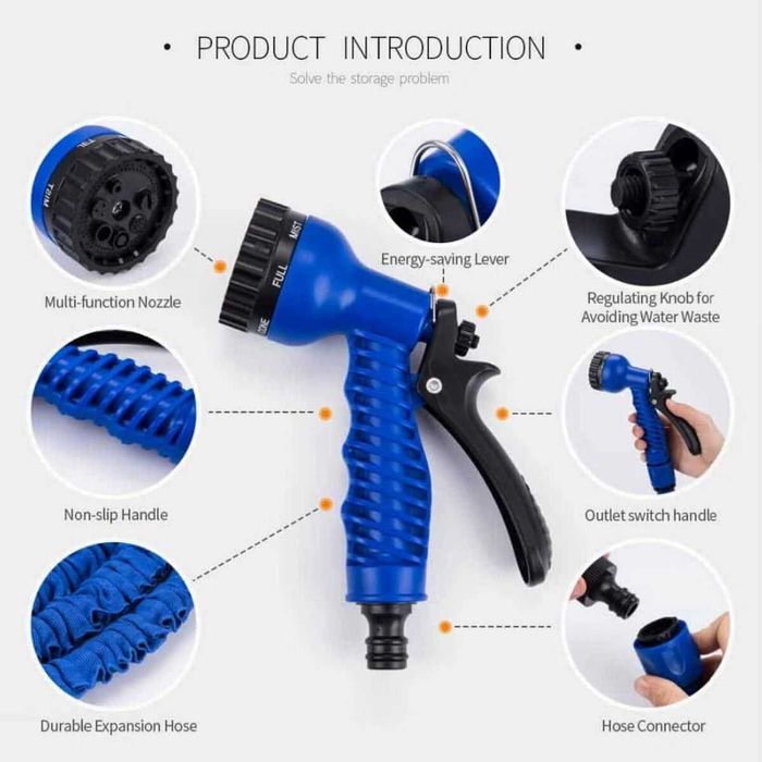 Furtun de gradina extensibil 15-45 metri cu pistol pulverizator albast