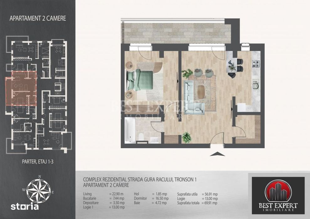 2 camere Incalzire Pardoseala -Acces Rapid metrou N.Teclu
