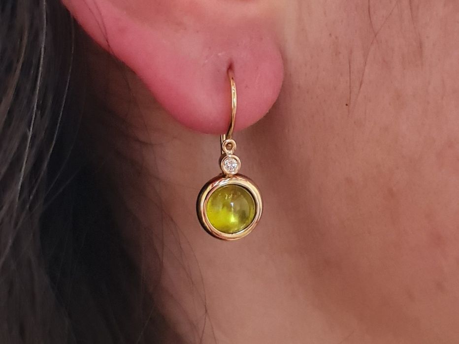 Cercei aur 14k diamante și peridot natural