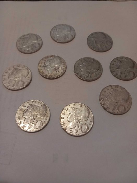 Lot 10 monede Argint 10 Schilling Austria 1958