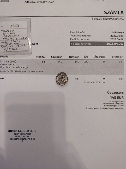 Moneda romana Traian, argint.