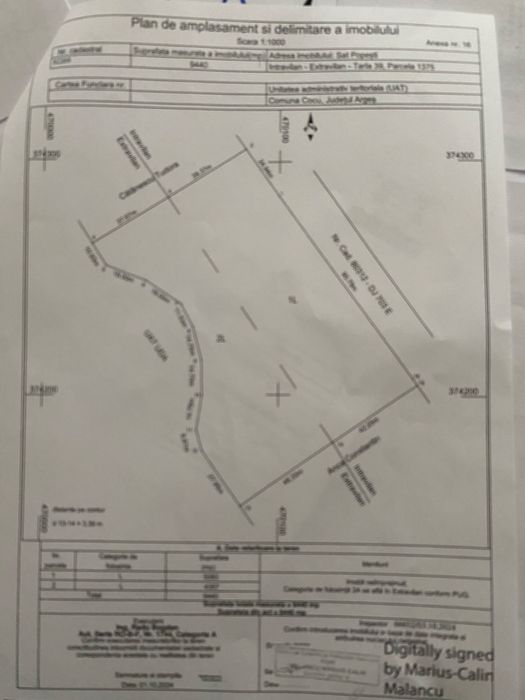 De Vanzare Teren Cocu  Sup 9440 mp Sat Popesti pret 12 lei mp