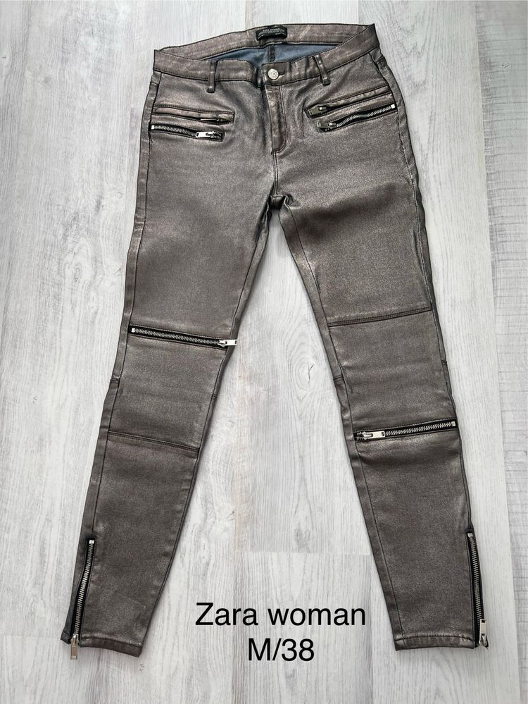 Pantaloni imitatie piele Zara, M/38 , gri