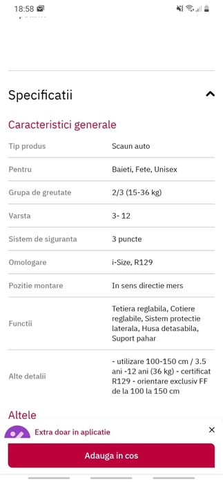 Scaun auto copii
