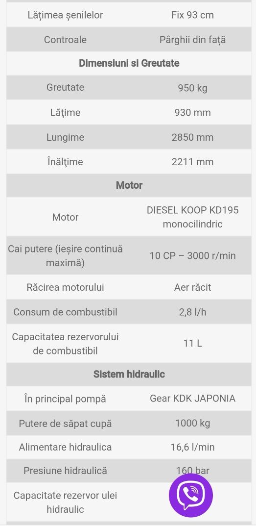 Miniexcavator nou Graecus 1t, garantie, posibil rate