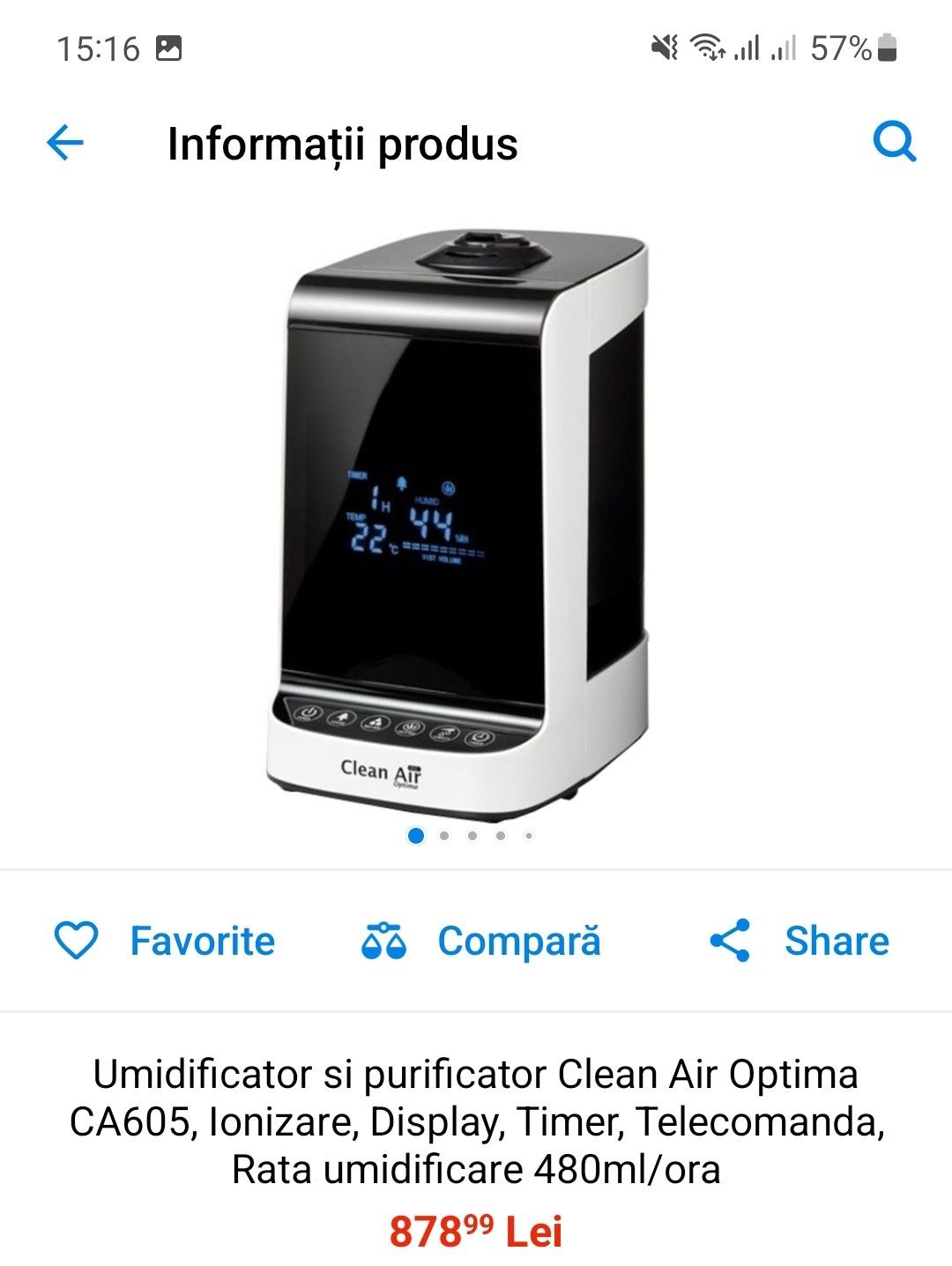 Umidificator Clean Air Optima CA605, Timer, Ionizator, Display digital