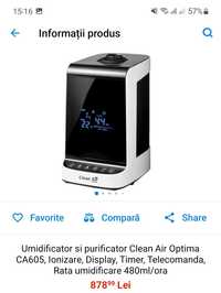 Umidificator Clean Air Optima CA605, Timer, Ionizator, Display digital