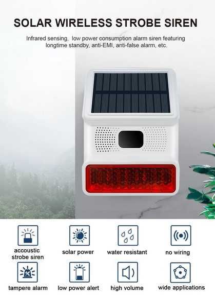 Безжична соларна сирена за алармени системи на 433mhz Tuya, Smartlife